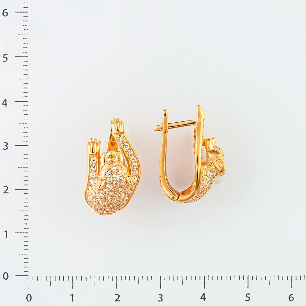 Серьги с фианитом из красного золота 585 пробы