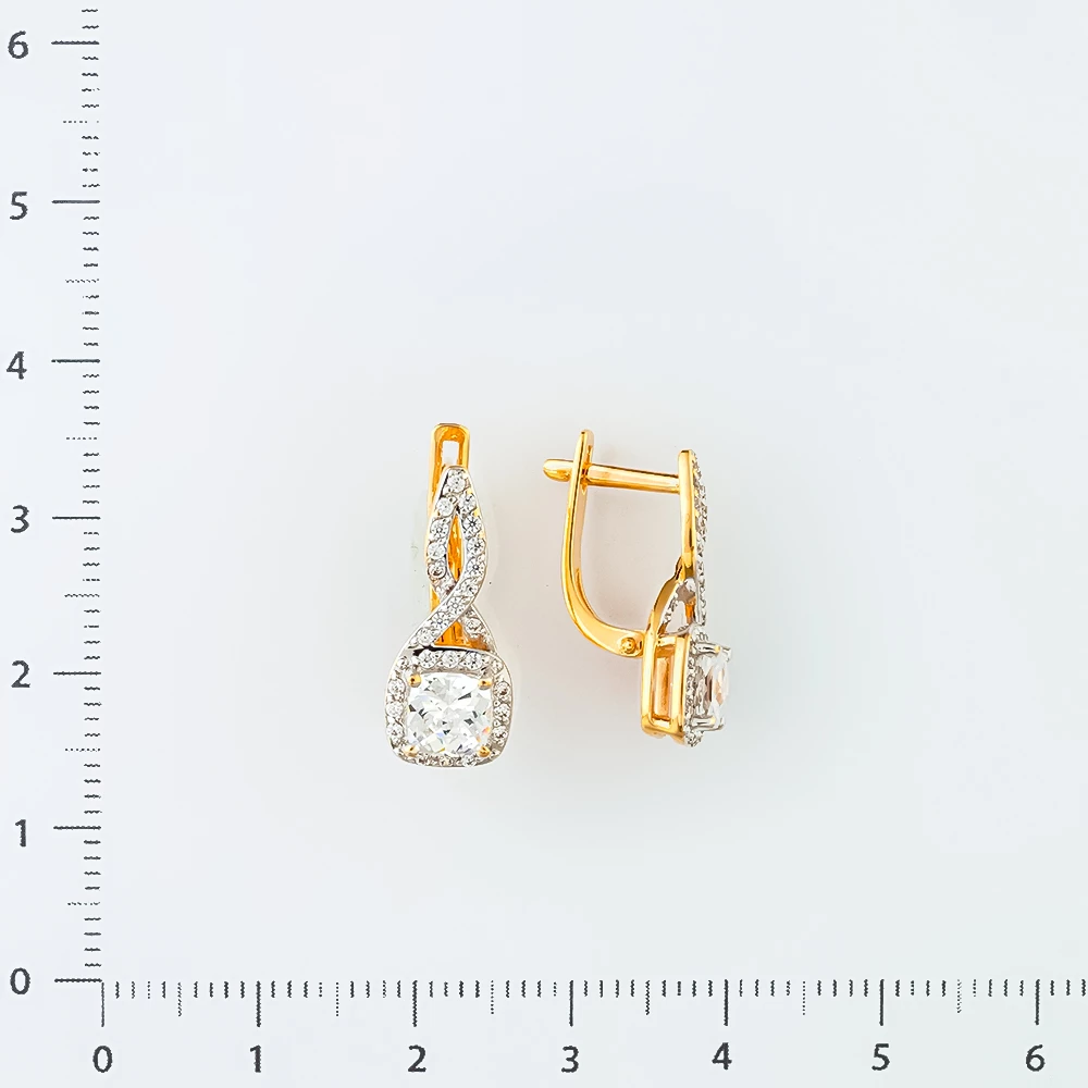 Серьги с фианитом из красного золота 585 пробы