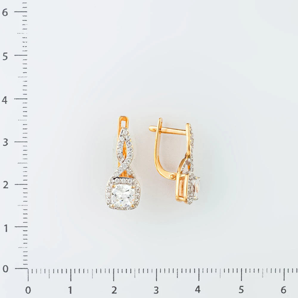 Серьги с фианитом из красного золота 585 пробы