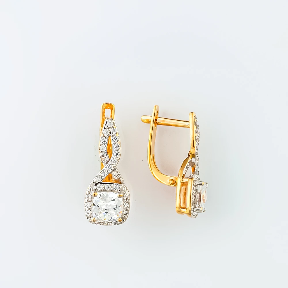 Серьги с фианитом из красного золота 585 пробы