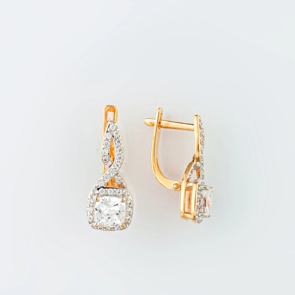 Серьги с фианитом из красного золота 585 пробы