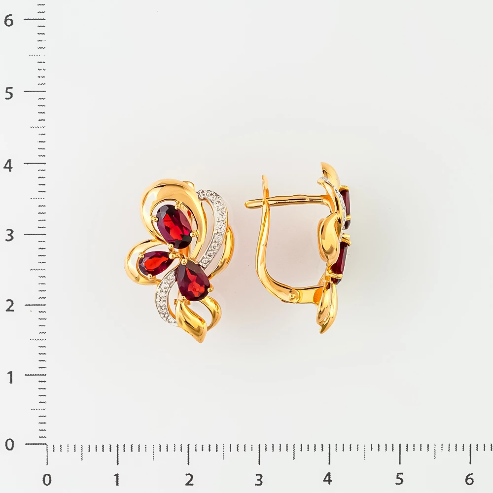 Серьги с гранатом из красного золота 585 пробы