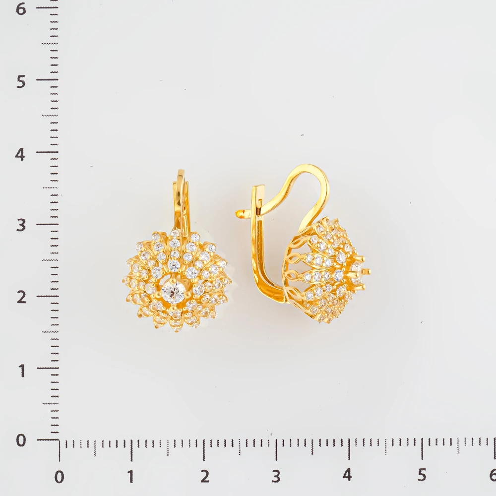 Серьги с фианитом из желтого золота 585 пробы