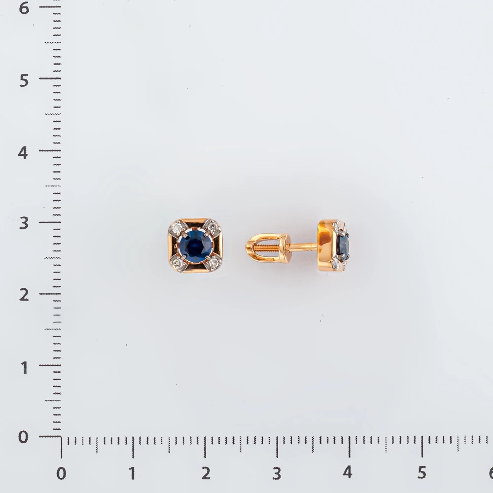 Серьги с сапфиром синтетическим из красного золота 585 пробы