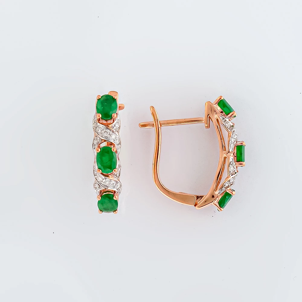 Серьги с изумрудом из красного золота 375 пробы