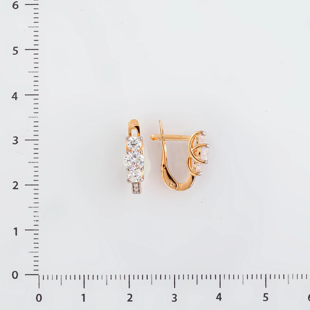 Серьги с фианитом из красного золота 585 пробы