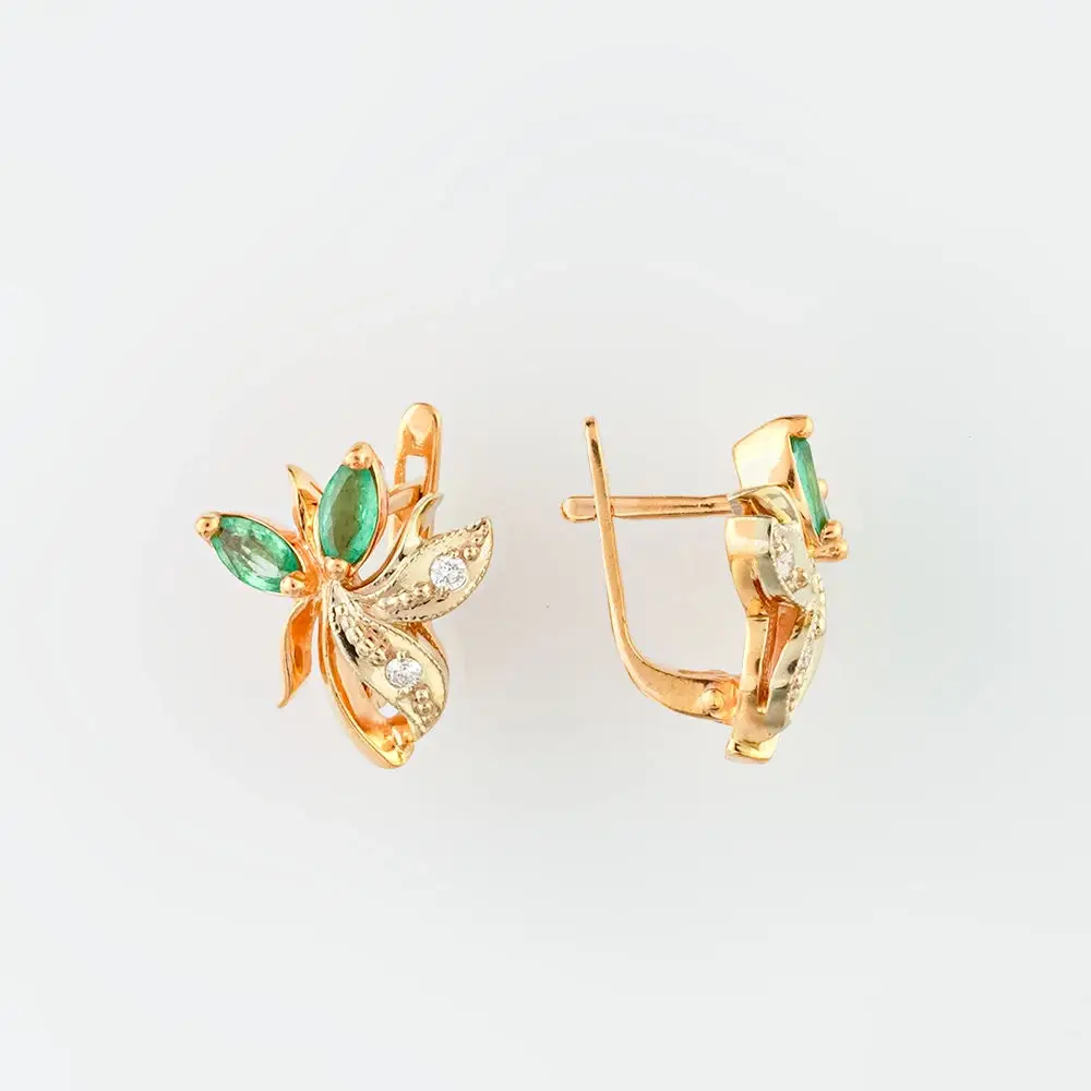 Серьги с изумрудом из красного золота 585 пробы