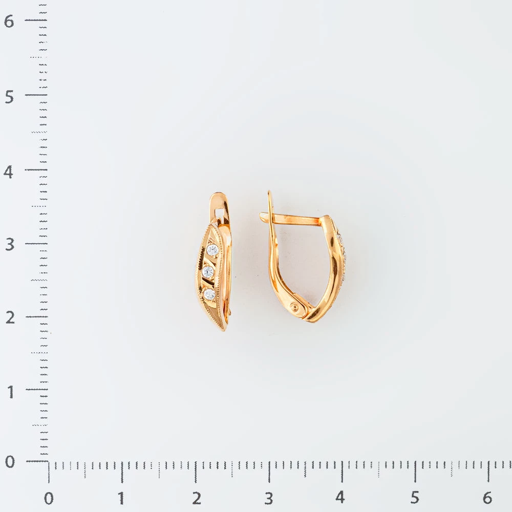 Серьги с фианитом из красного золота 585 пробы
