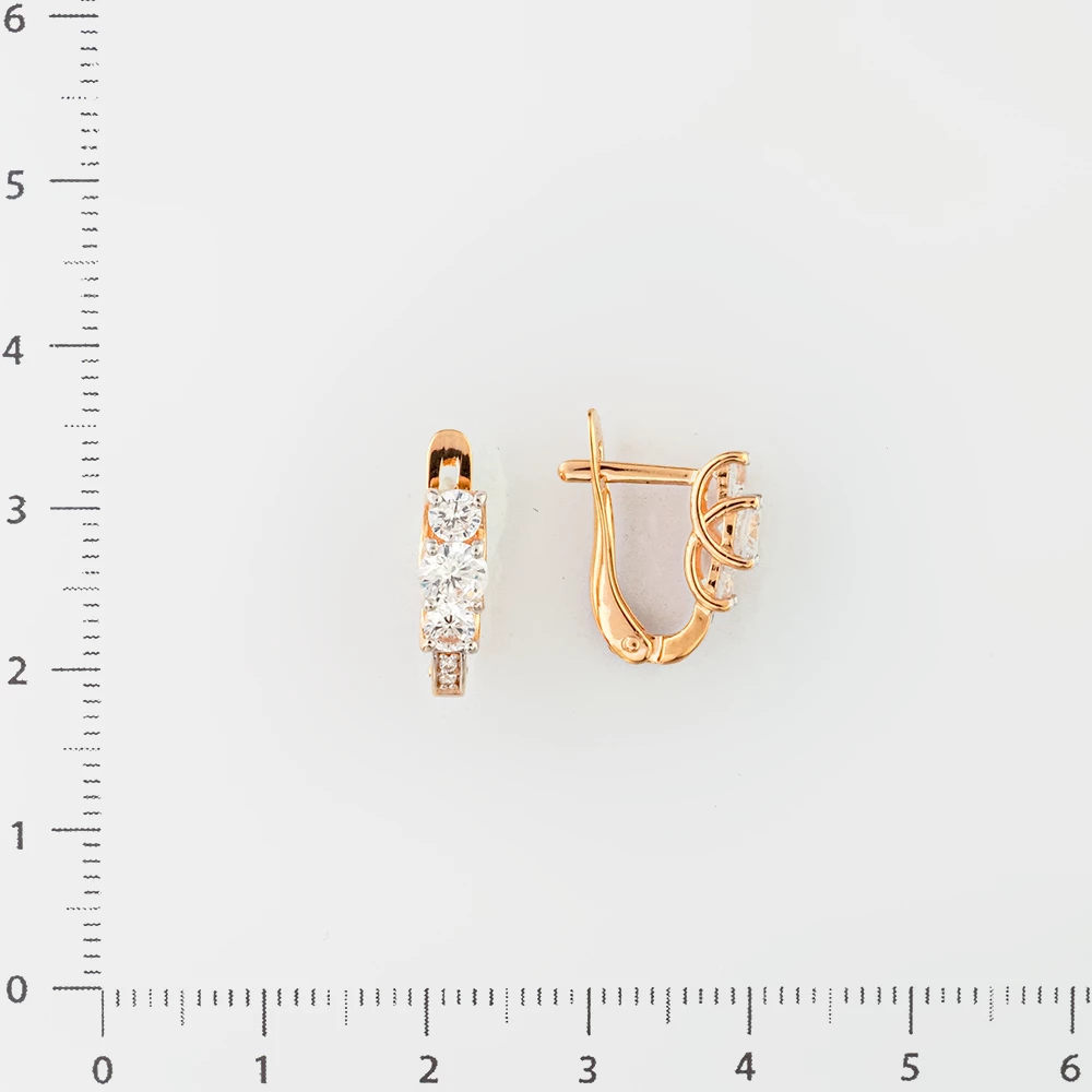 Серьги с фианитом из красного золота 585 пробы