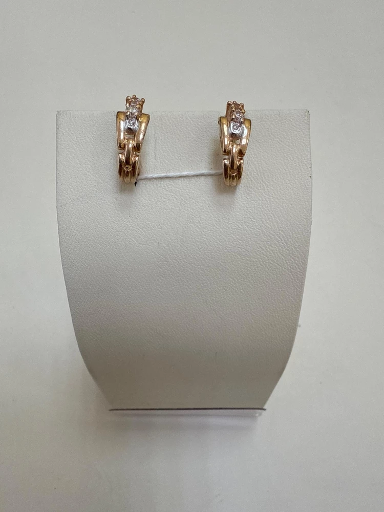 Серьги с фианитом из красного золота 585 пробы