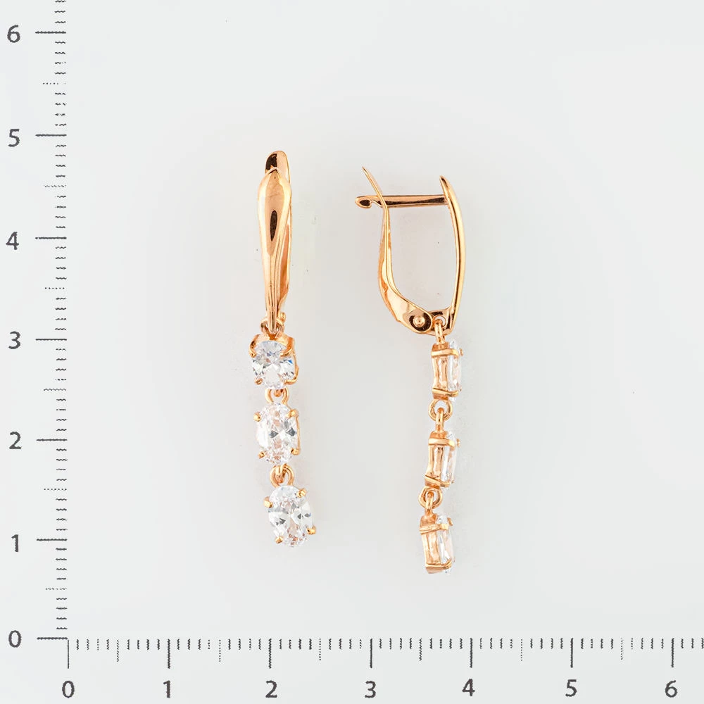 Серьги с фианитом из красного золота 585 пробы