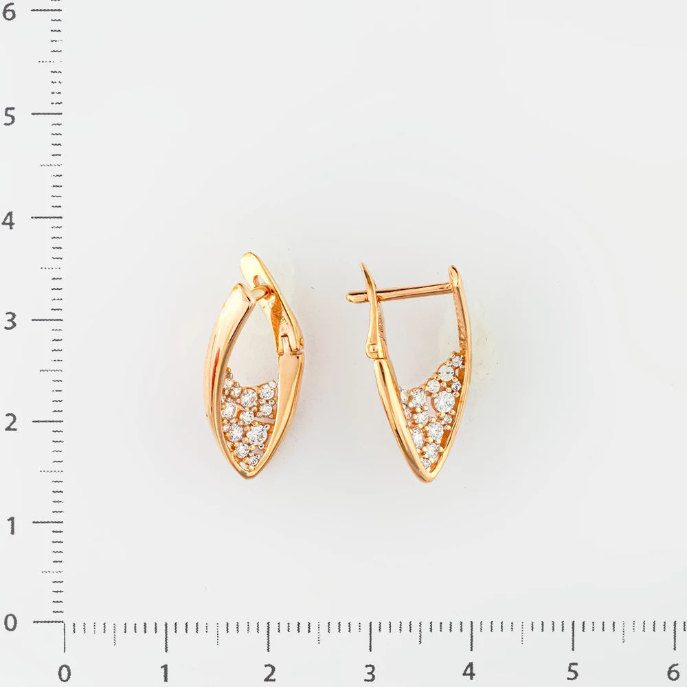 Серьги с фианитом из красного золота 585 пробы