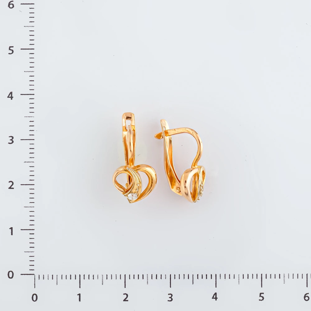 Серьги с фианитом из красного золота 585 пробы