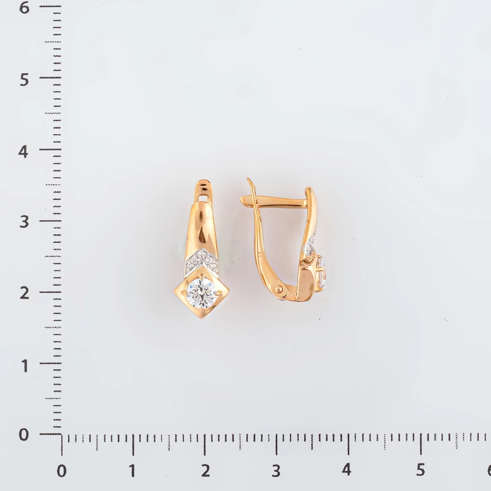 Серьги с фианитом из красного золота 585 пробы
