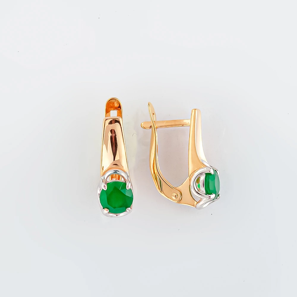 Серьги с агатом из красного золота 585 пробы