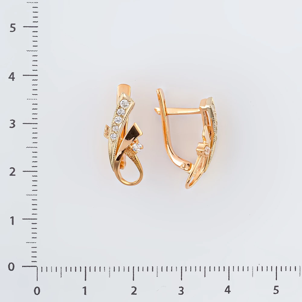 Серьги с фианитом из красного золота 585 пробы