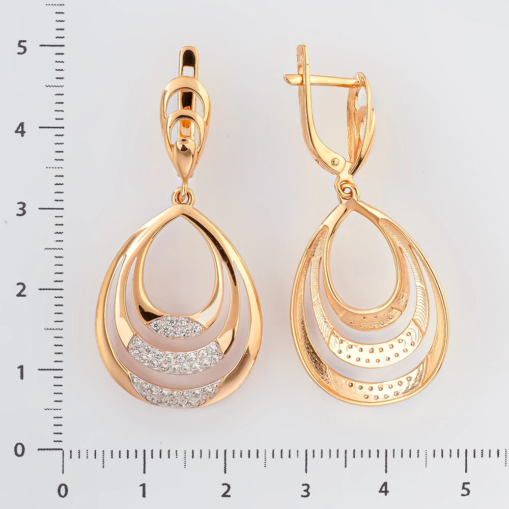 Серьги с фианитом из красного золота 585 пробы