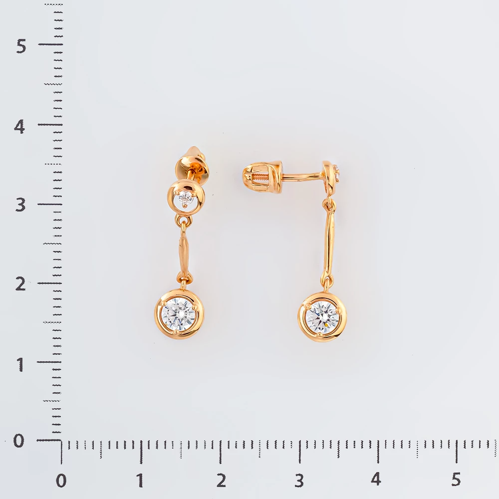 Серьги с фианитом из красного золота 585 пробы