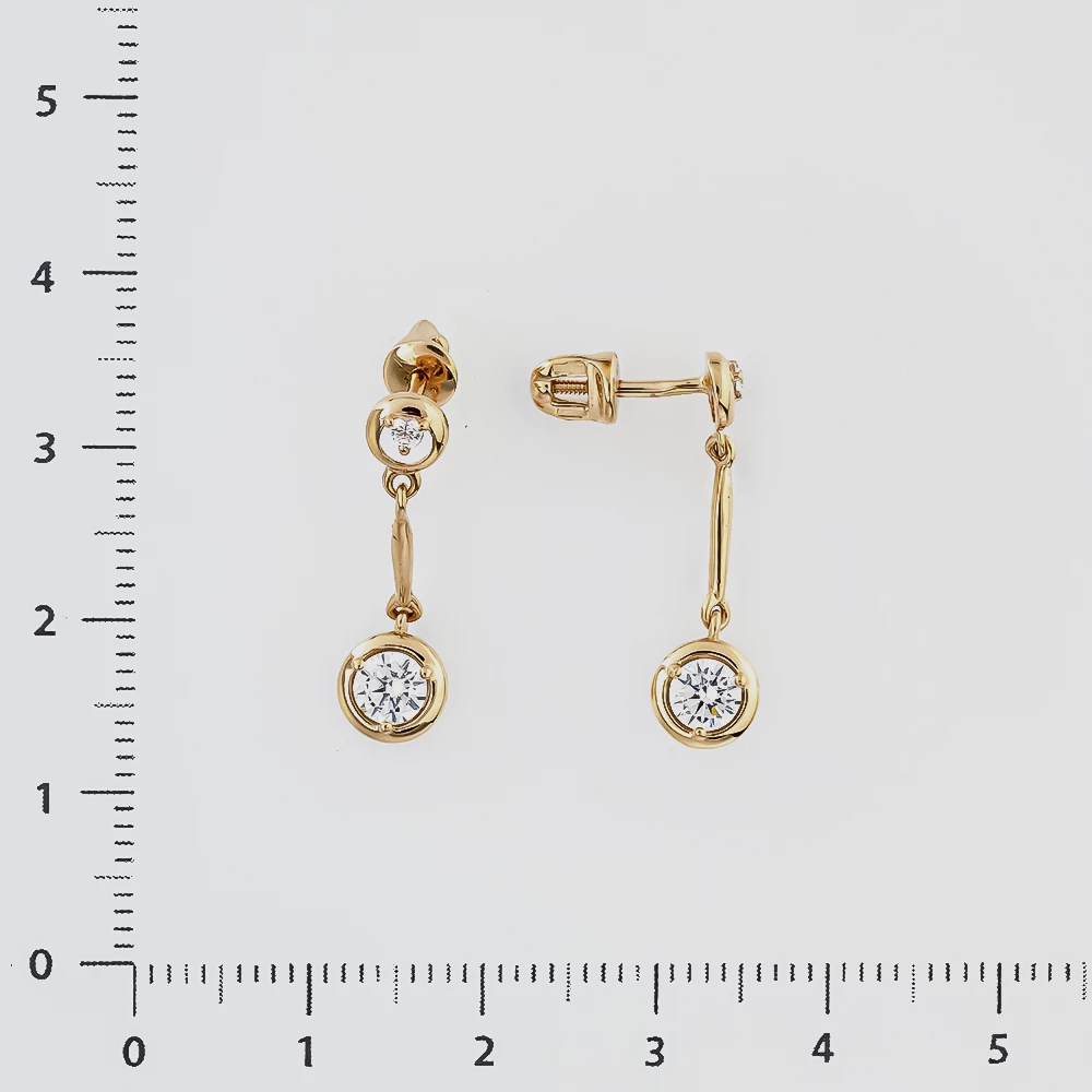 Серьги с фианитом из красного золота 585 пробы