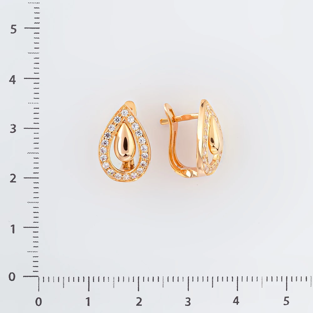 Серьги с фианитом из красного золота 585 пробы