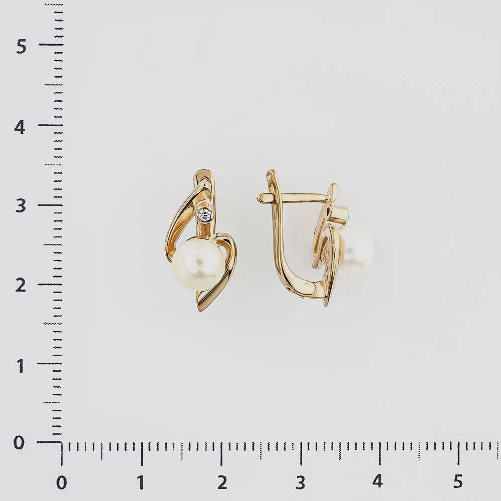 Серьги с культивированным жемчугом из красного золота 375 пробы