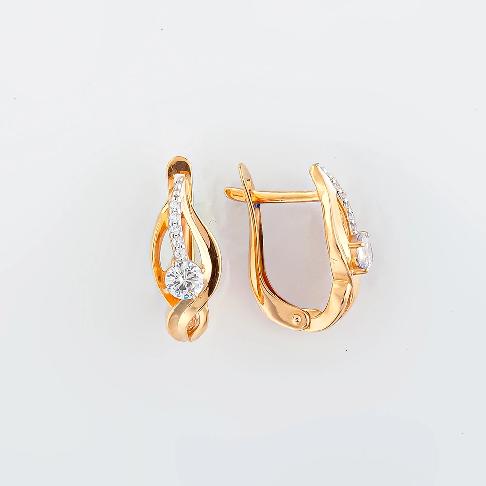 Серьги с фианитом из красного золота 585 пробы