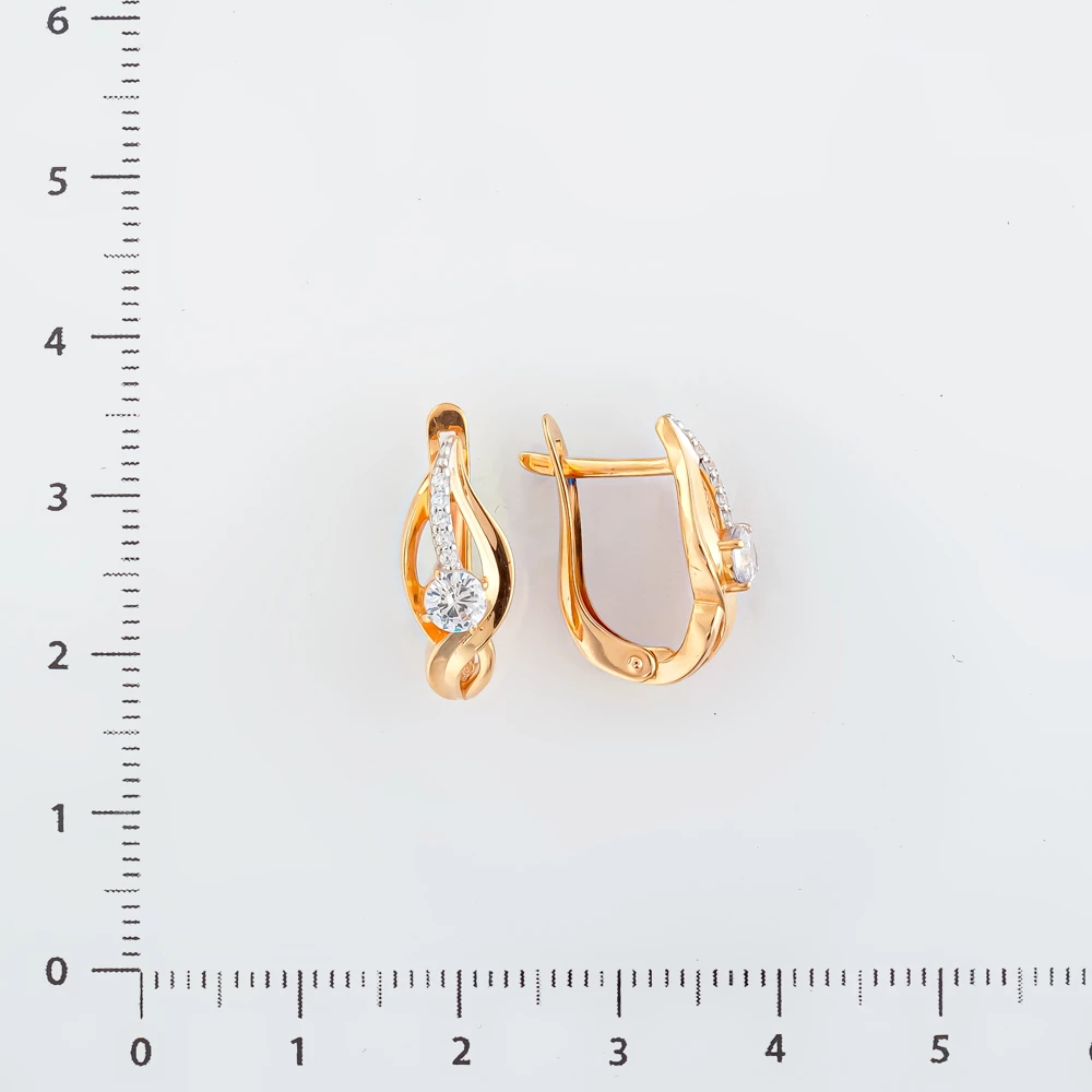 Серьги с фианитом из красного золота 585 пробы