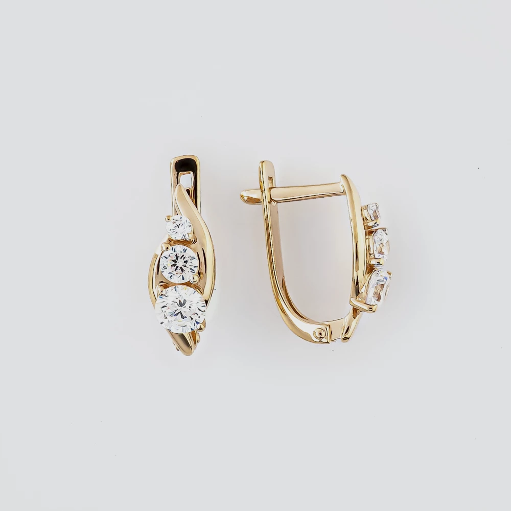 Серьги с фианитом из красного золота 375 пробы