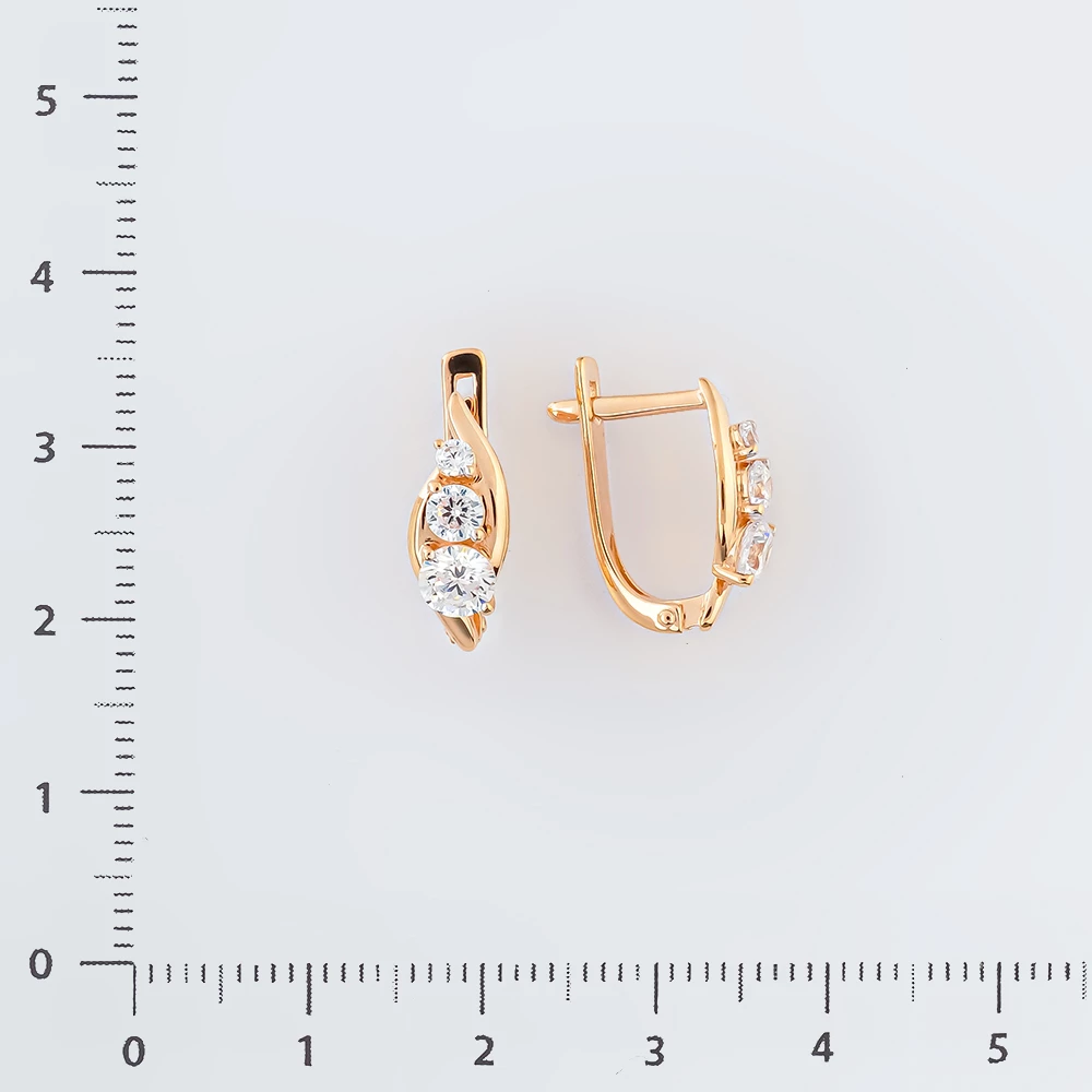 Серьги с фианитом из красного золота 375 пробы