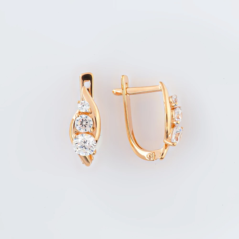 Серьги с фианитом из красного золота 375 пробы