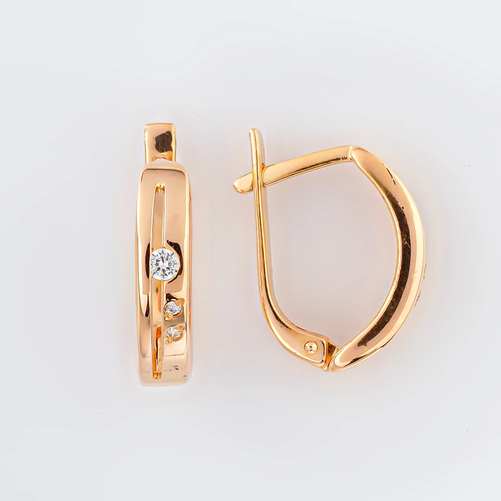 Серьги с фианитом из красного золота 585 пробы