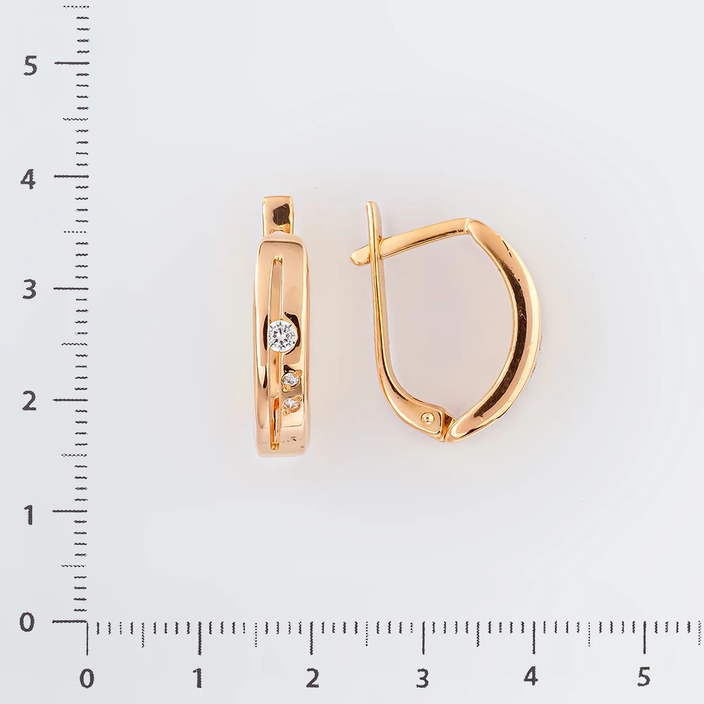 Серьги с фианитом из красного золота 585 пробы