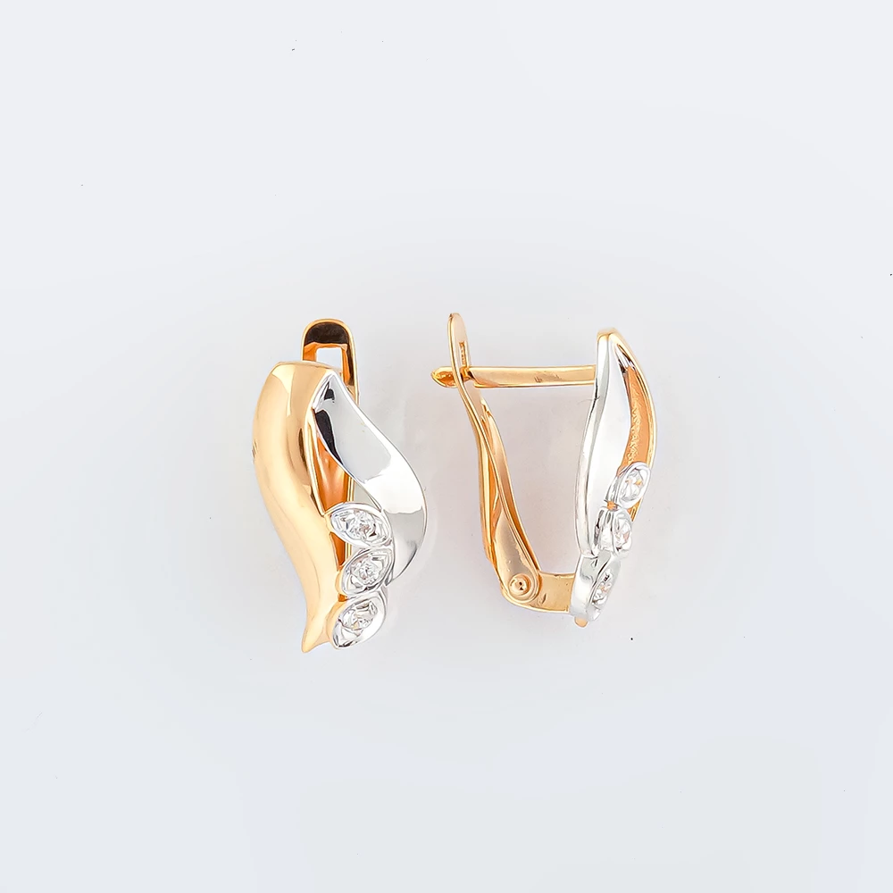 Серьги с фианитом из красного золота 585 пробы