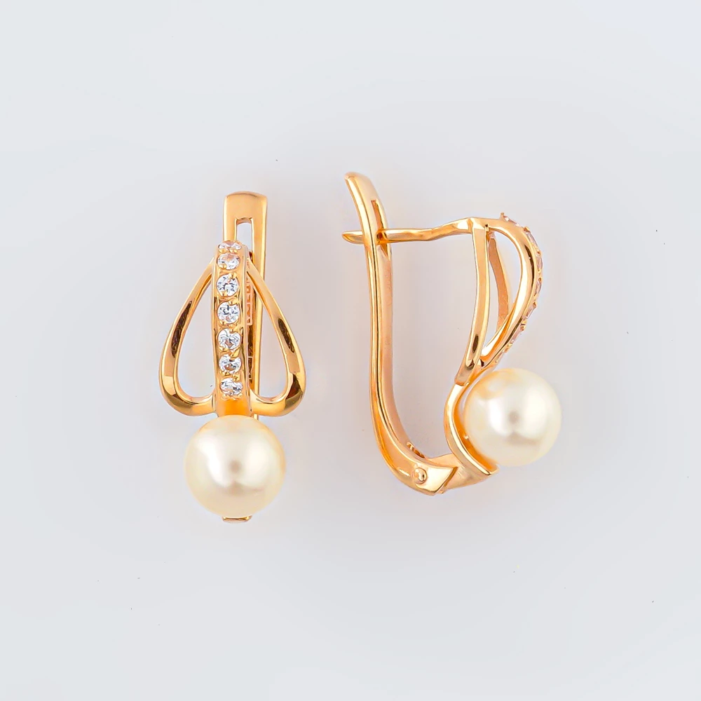 Серьги с культивированным жемчугом из красного золота 585 пробы