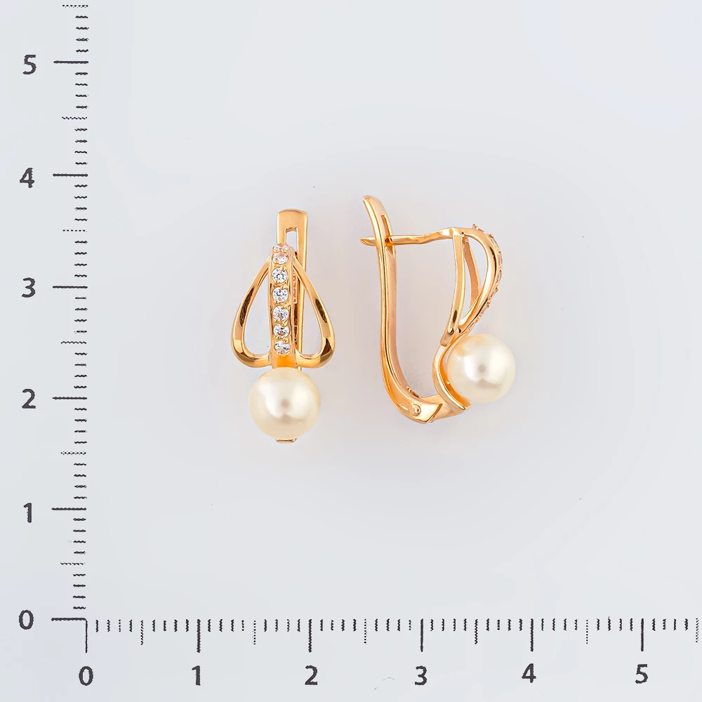 Серьги с культивированным жемчугом из красного золота 585 пробы