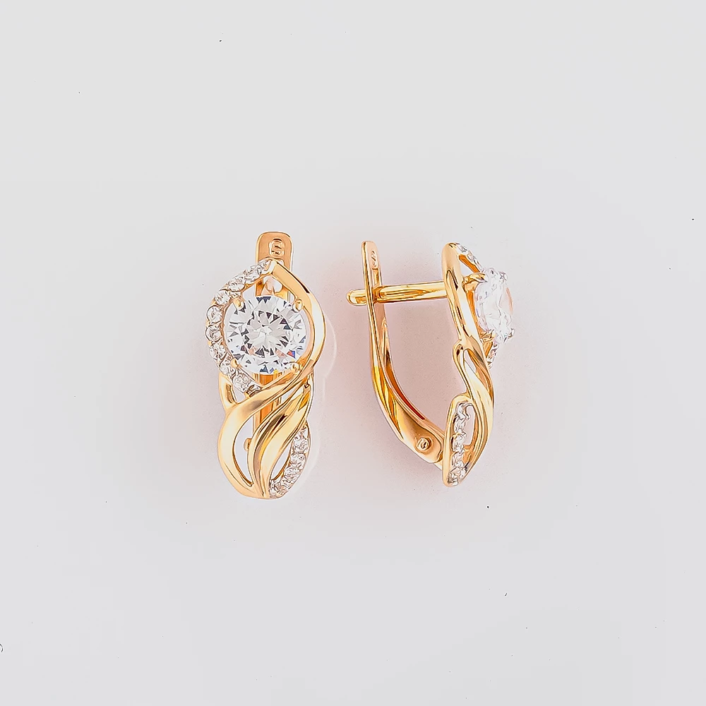 Серьги с фианитом из красного золота 585 пробы