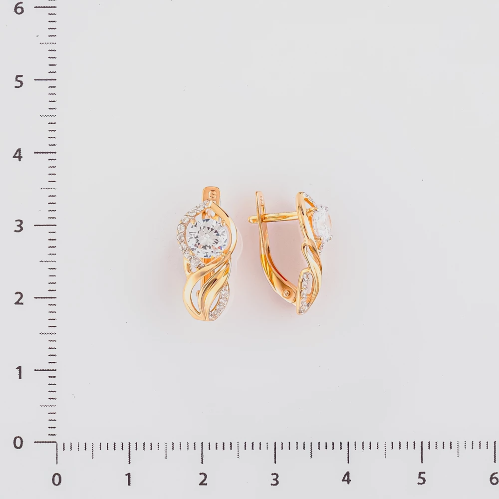 Серьги с фианитом из красного золота 585 пробы