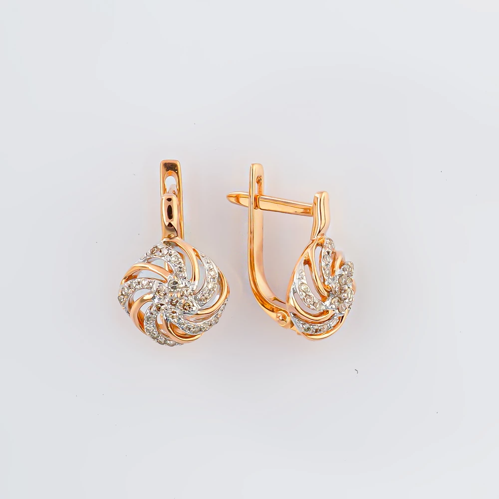 Серьги с бриллиантом из красного золота 585 пробы