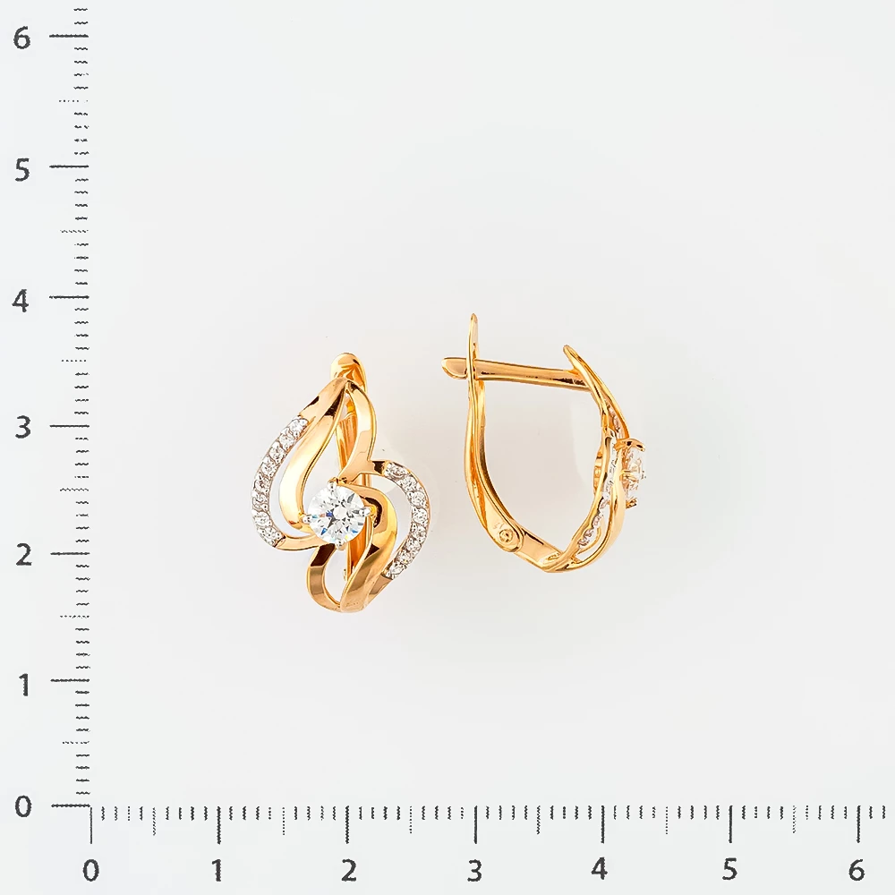 Серьги с фианитом из красного золота 585 пробы