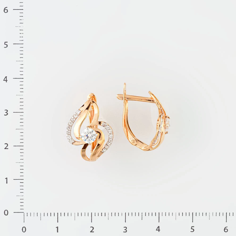 Серьги с фианитом из красного золота 585 пробы