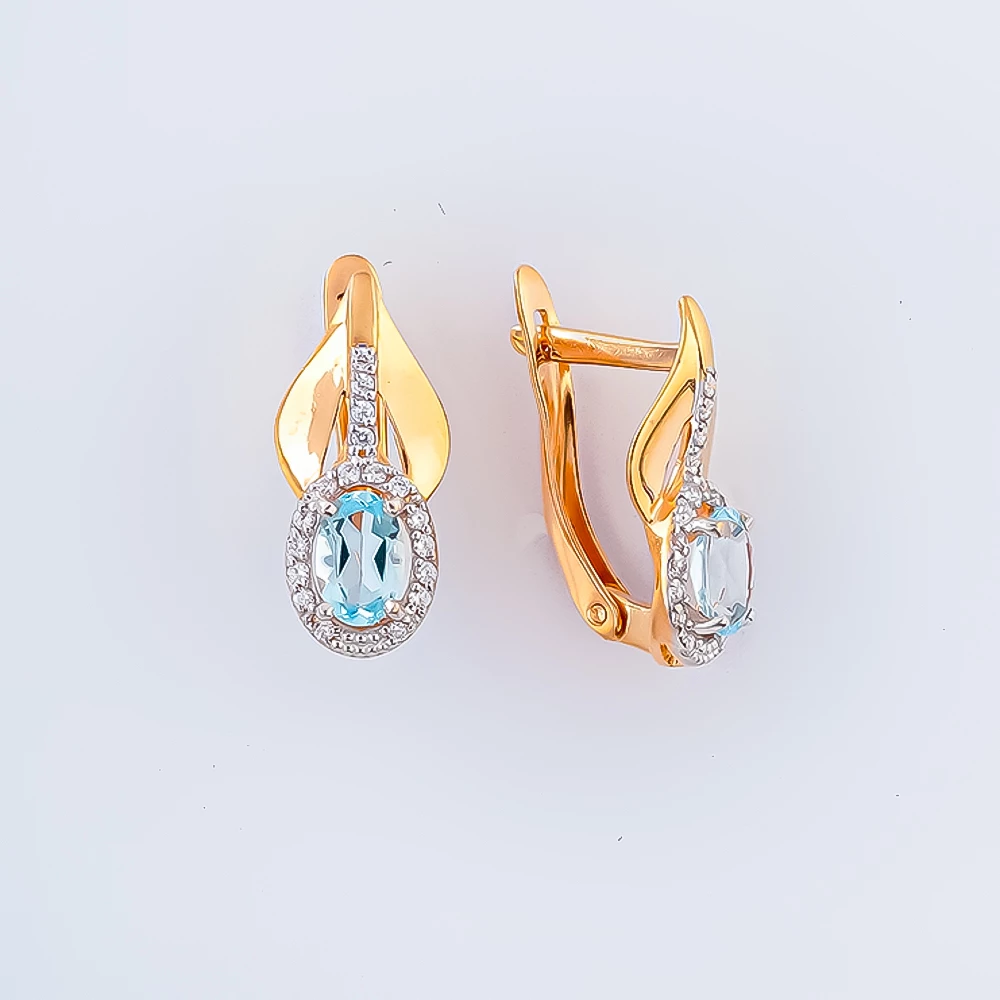 Серьги с топазом из красного золота 585 пробы