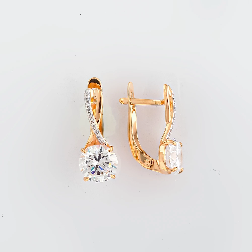Серьги с фианитом из красного золота 585 пробы