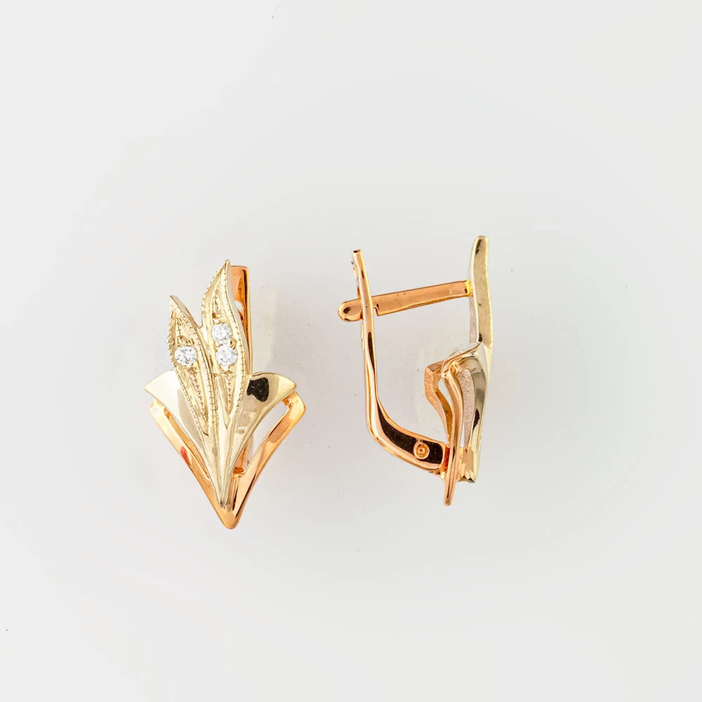 Серьги с бриллиантом из красного золота 585 пробы