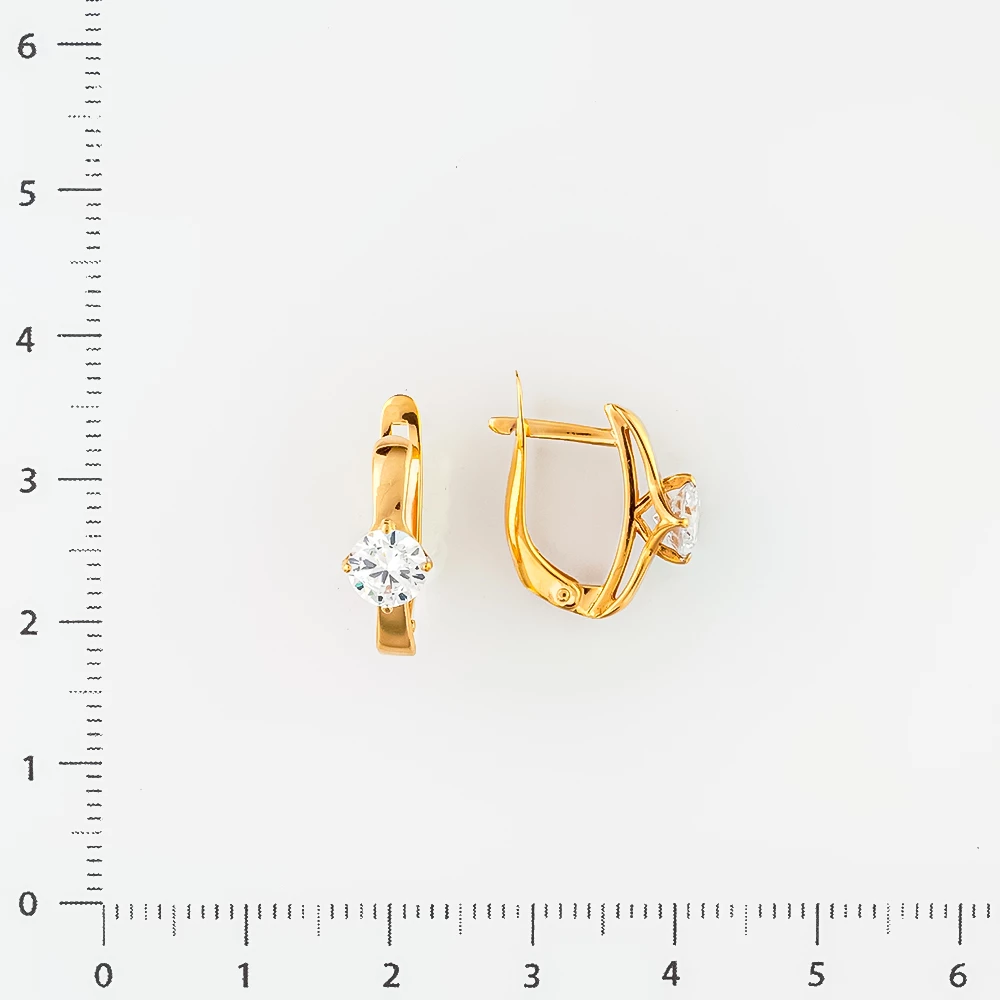 Серьги с фианитом из красного золота 585 пробы