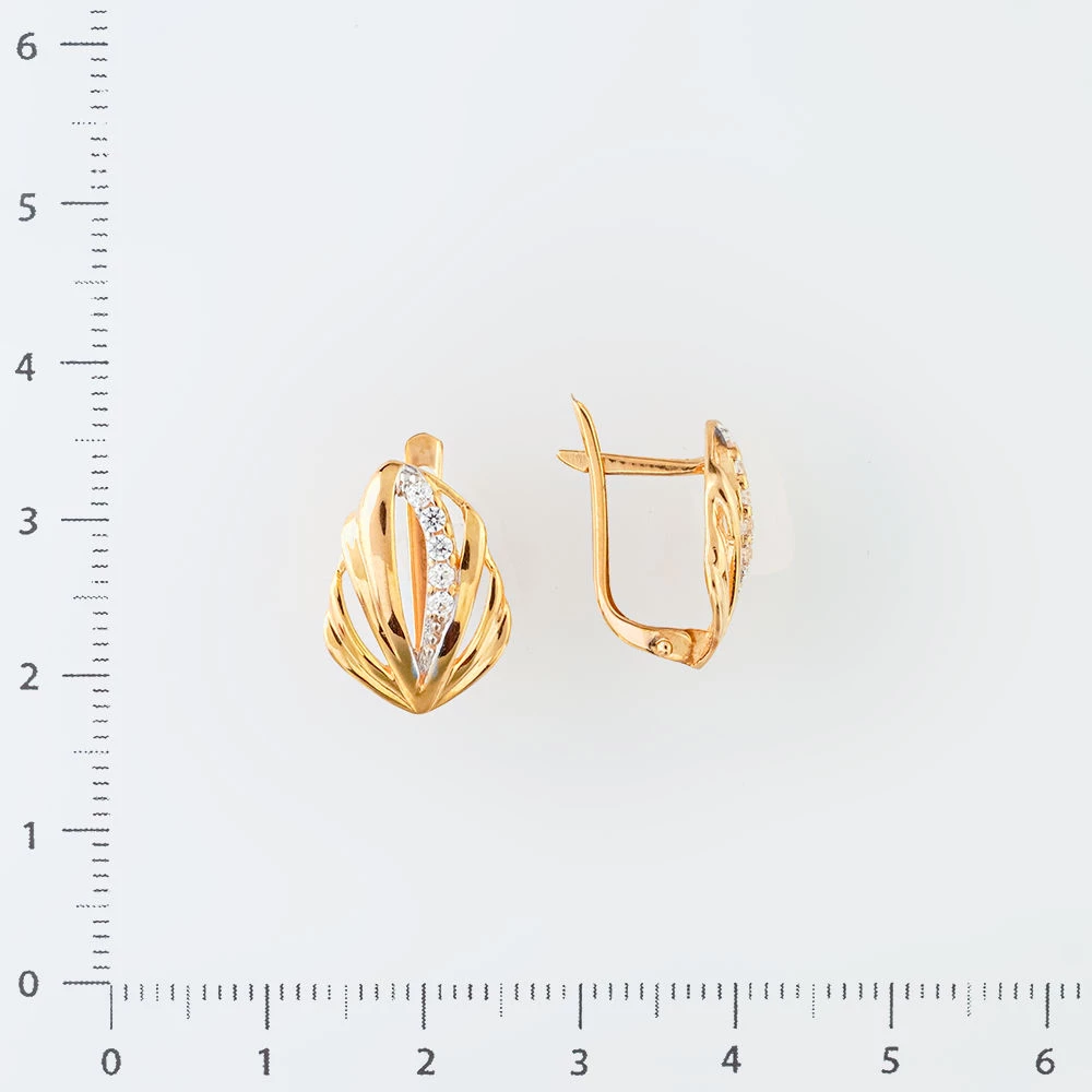 Серьги с фианитом из красного золота 585 пробы