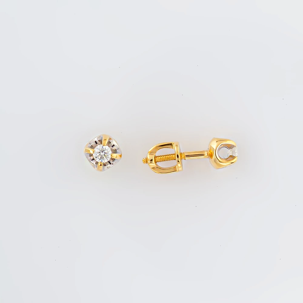 Серьги с бриллиантом из желтого золота 585 пробы