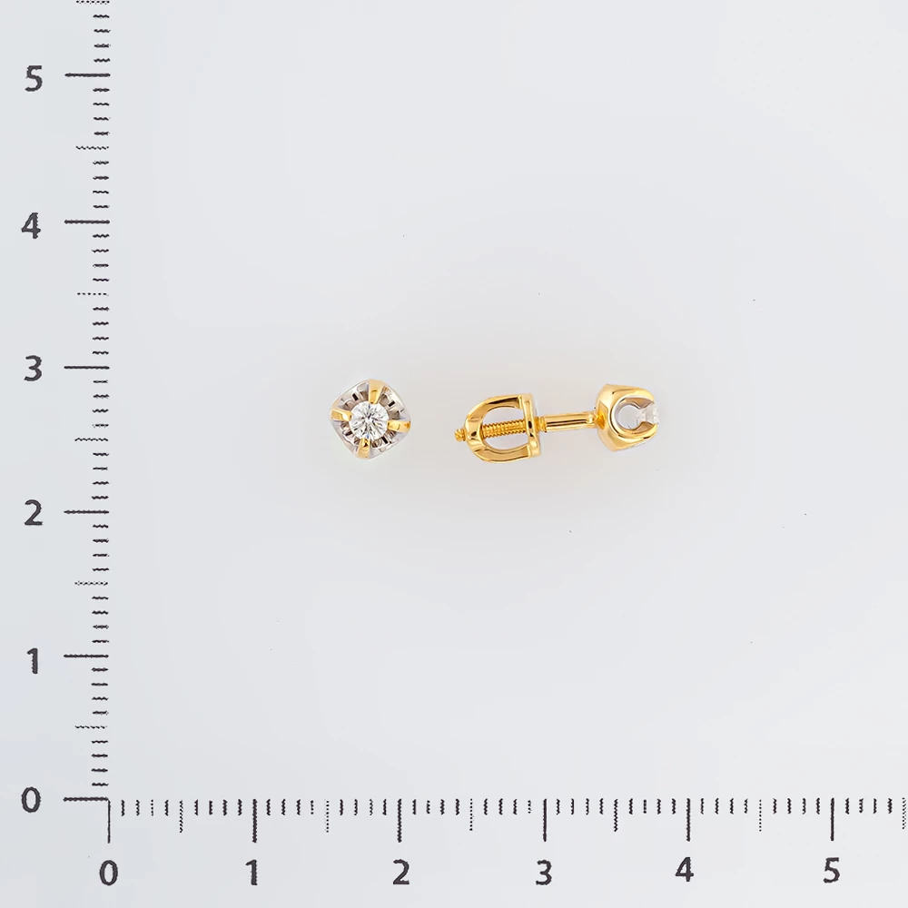 Серьги с бриллиантом из желтого золота 585 пробы