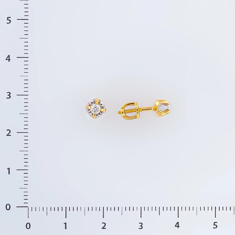 Серьги с бриллиантом из желтого золота 585 пробы