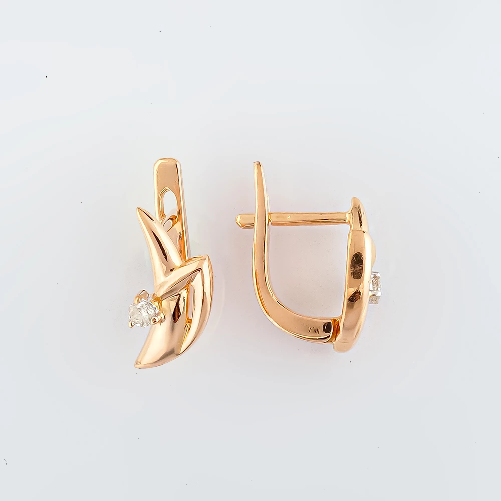 Серьги с бриллиантом из красного золота 585 пробы