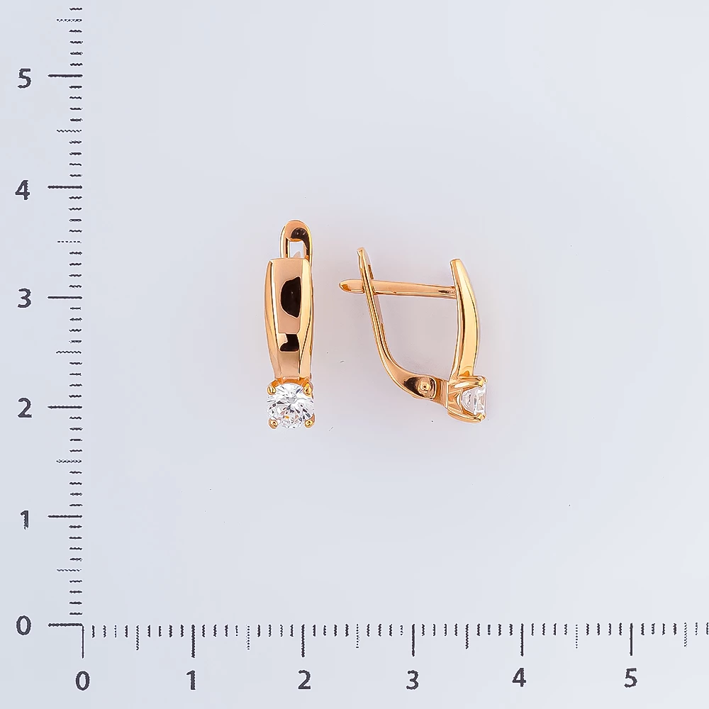 Серьги с фианитом из красного золота 585 пробы